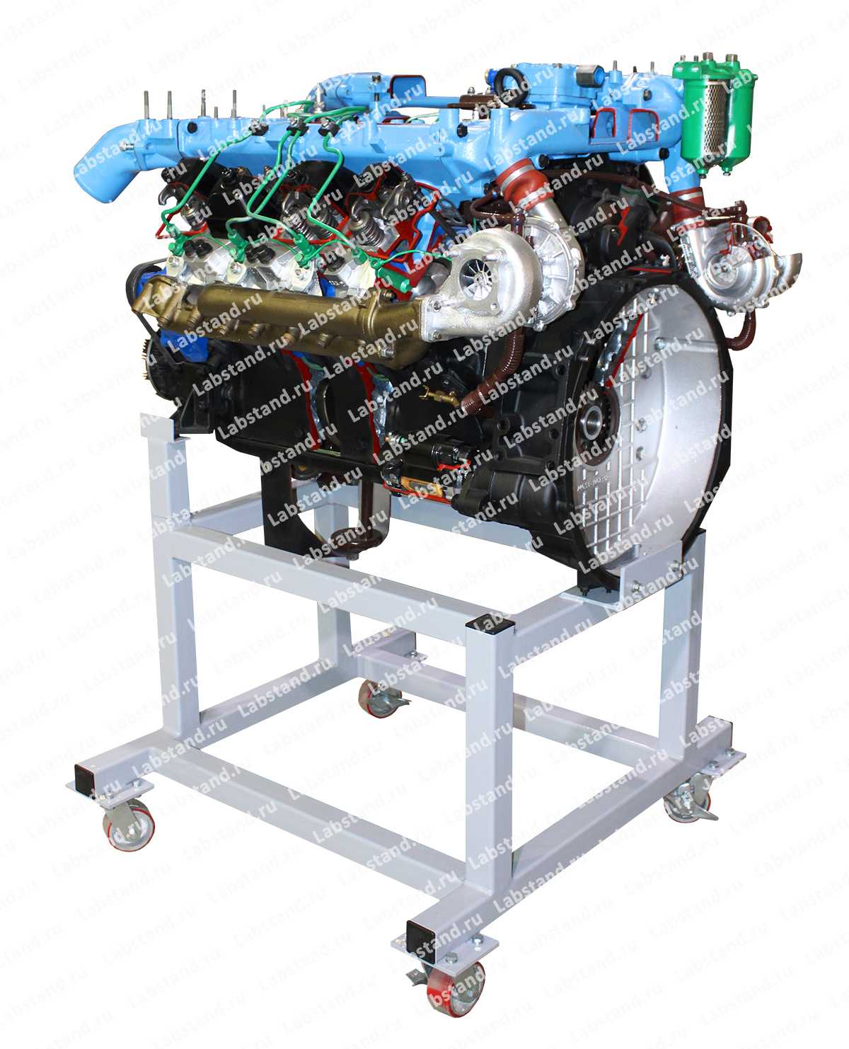 02.06.01.09 Демонстрационный макет "Двигатель грузового автомобиля КАМАЗ с навесным оборудованием" в разрезе