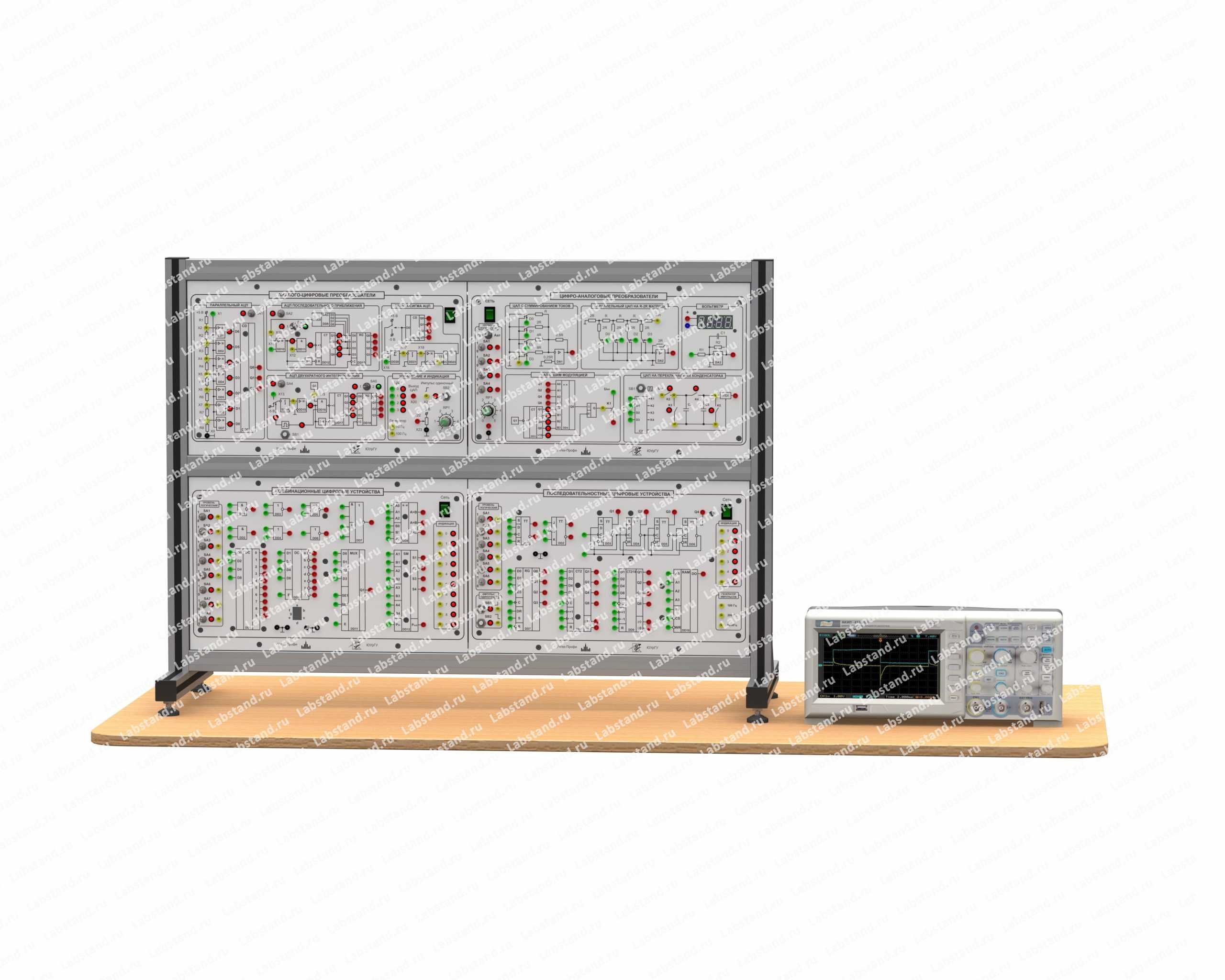 Типовой комплект учебного оборудования «Цифровые устройства», исполнение настольное ручное с осциллографом, четыре моноблока, ЦУ-М4-НРЦ