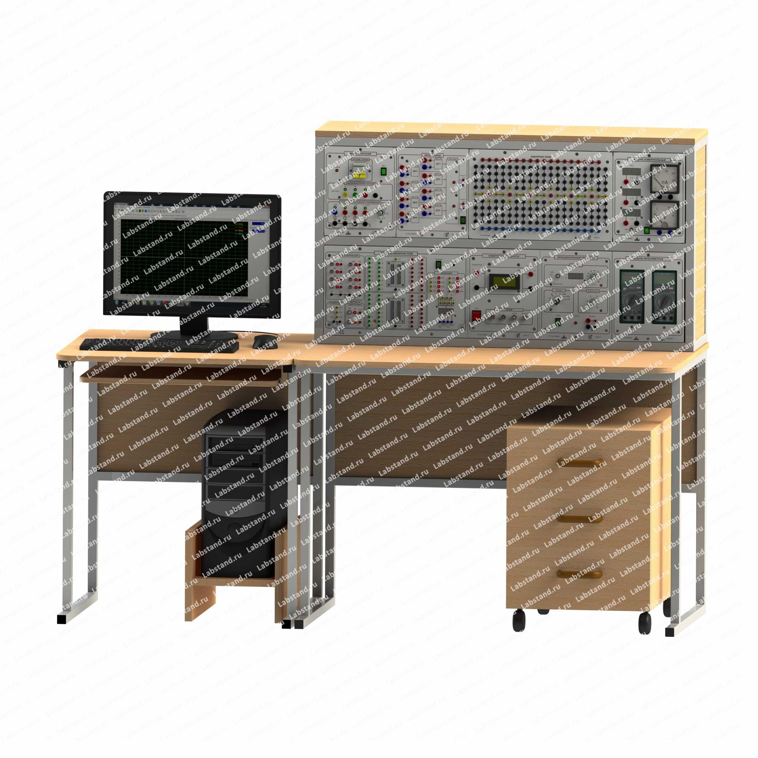 Лабораторный стенд «Электрические цепи и основы электроники», исполнение стендовое компьютерное минимодульное, ЭЦиОЭ2-СКМ