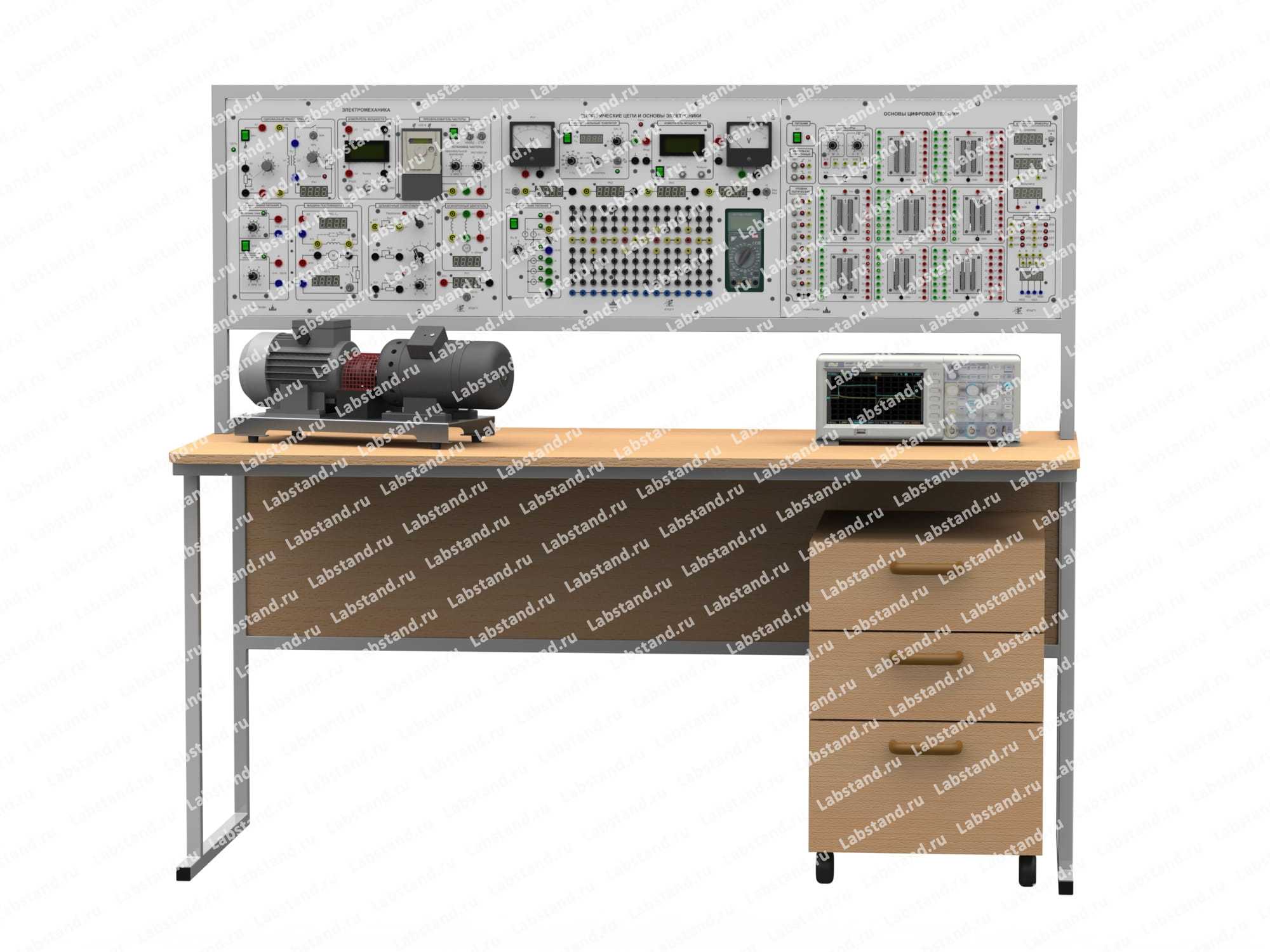 Лабораторный стенд «Электротехника и основы электроники», исполнение стендовое ручное минимодульное, 3 моноблока, с цифровым осциллографом, ЭТиОЭ2-М3-СРМЦ