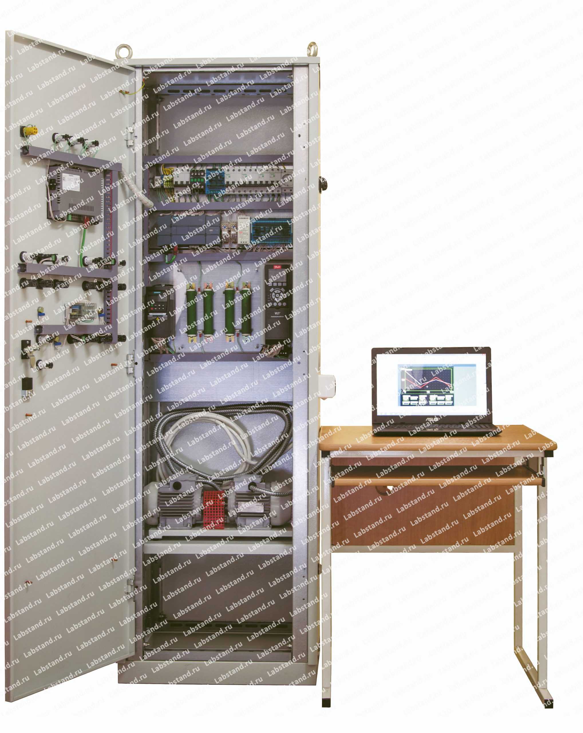 Типовой комплект учебного оборудования «Промышленная автоматизация и электропривод на основе оборудования SIEMENS и DELTA», исполнение шкаф управления и ноутбук, ПАиЭП-SD-ШН